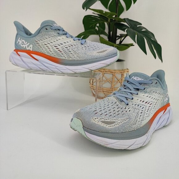 Hoka One One Women's Clifton 8 Blue Mesh Lace Up Running Sneakers Size 7.5B US - Picture 1 of 13